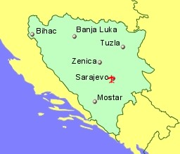 Map of Bosnia and Herzegovina showing location of airports